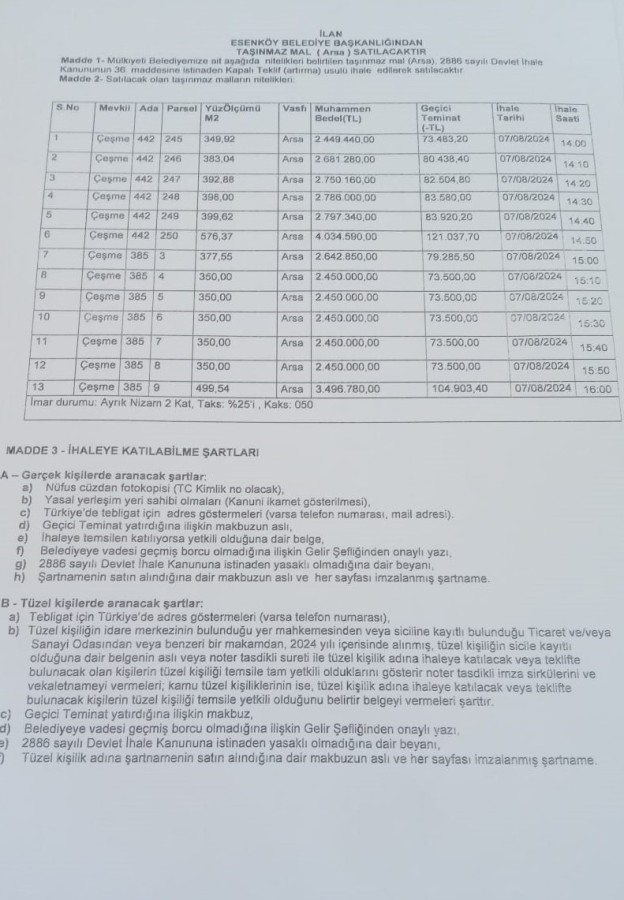 İLAN (ARSA SATIŞI)