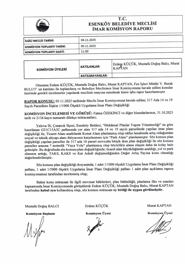 T.C ESENKÖY BELEDİYESİ İMAR KOMİSYON RAPORU